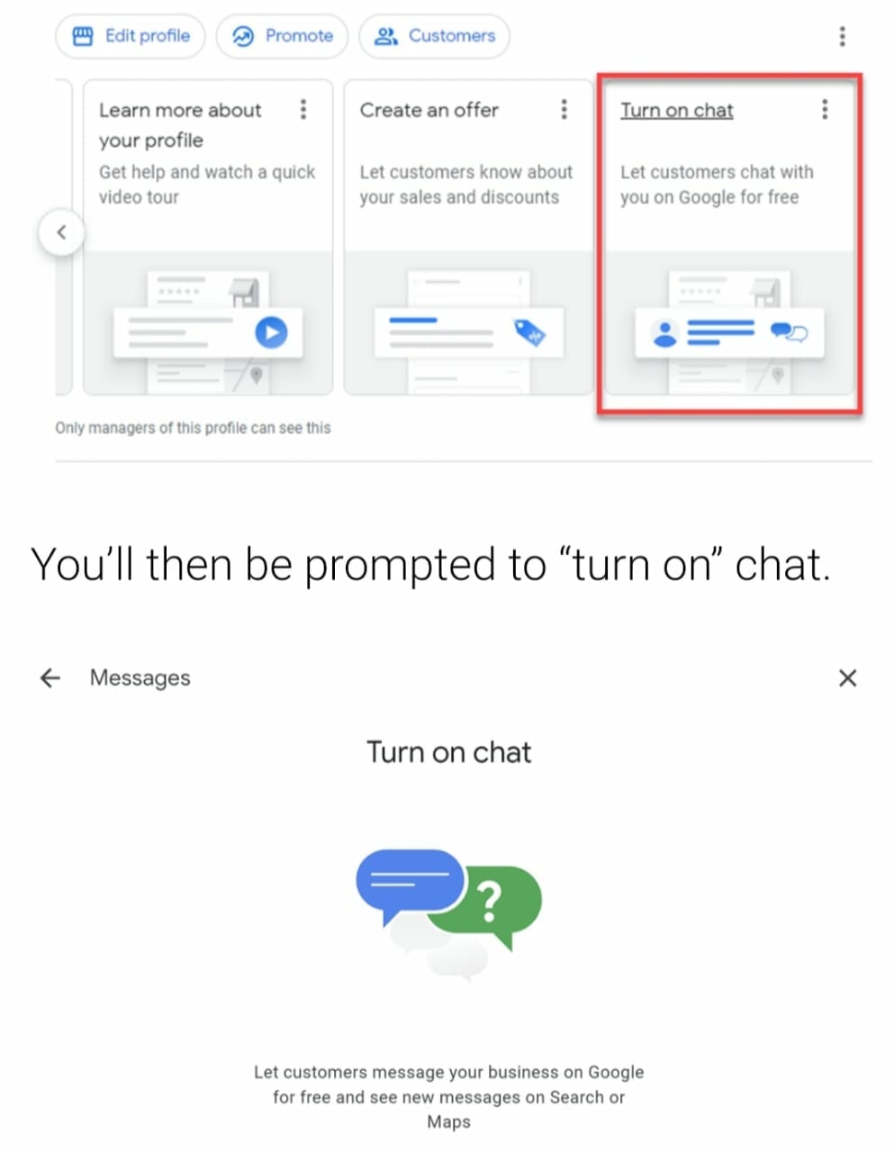 text message feature of google my business