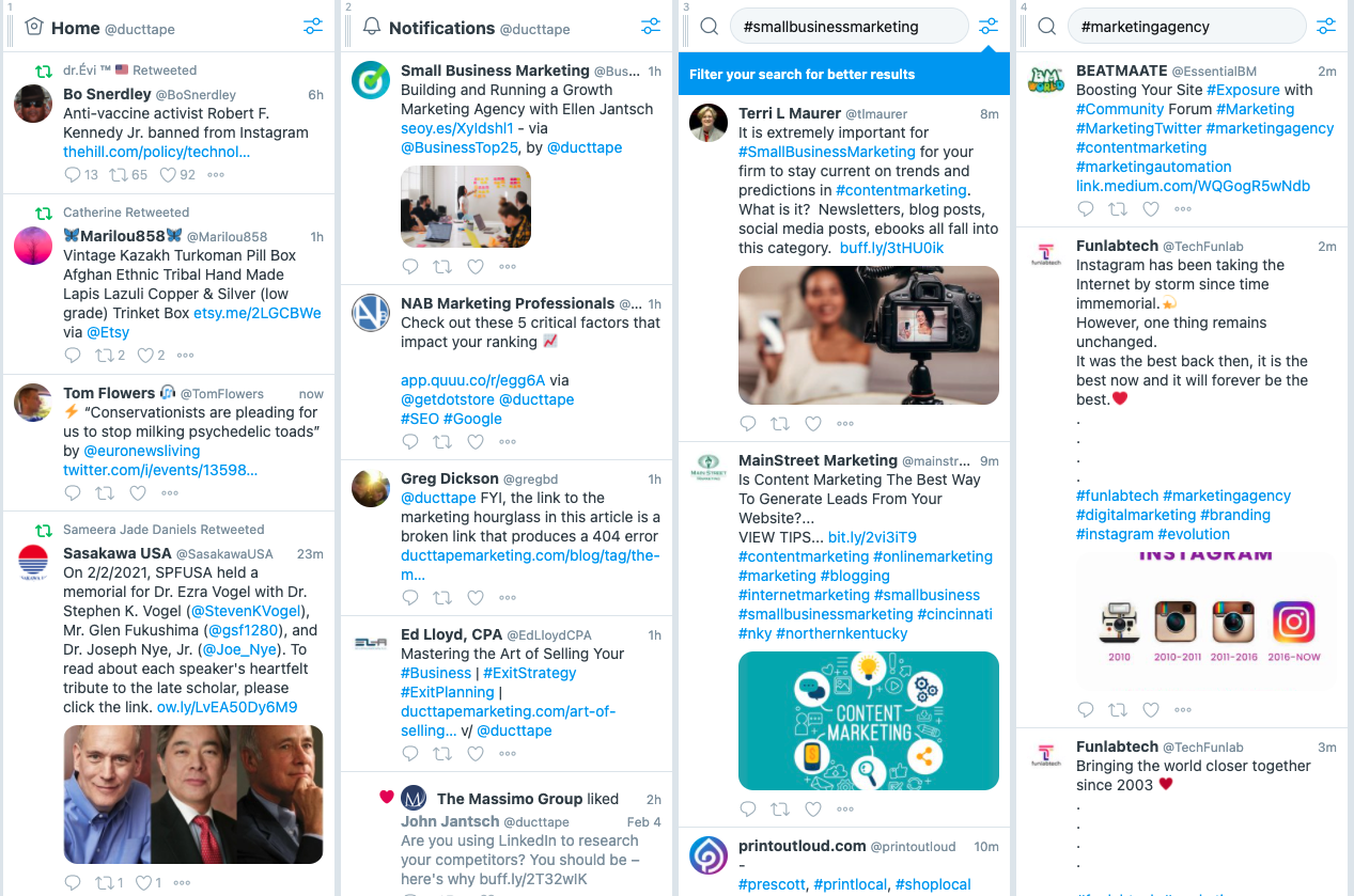 A screenshot of the TweetDeck dashboard